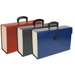 Maletin LIDERPAPEL con fuelle y asa carton forrado 19 departamentos 255x390x120 mm colores surtidos