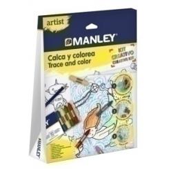 Manley Artist Calca Y Colorea (10 Ceras Manley + 4 Laminas + 2 Plantillas + 1 Lamina Ilustrada + 1 Guia Doodles + 2 Papel Vegetal + 1 Lapiz + 1 Guia Uso)