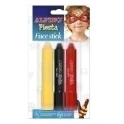 Maquillaje Alpino Fiesta Face Stick Barra De 5 Gr. Blister De 3 Surtido (Amarillo-Negro-Rojo)