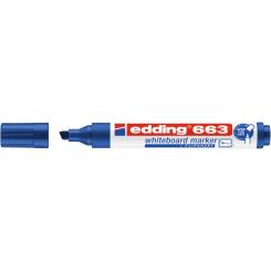 Edding 663 Marcador para pizarras blancas y superficies no porosas. Cuerpo de plástico y punta biselada.Trazo: 1-5 mm. Sistema Cap-off. Color azul