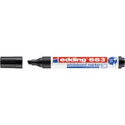 Edding 663 Marcador para pizarras blancas y superficies no porosas. Cuerpo de plástico y punta biselada.Trazo: 1-5 mm. Sistema Cap-off. Color negro