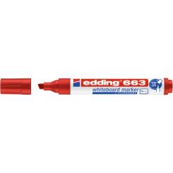Edding 663 Marcador para pizarras blancas y superficies no porosas. Cuerpo de plástico y punta biselada.Trazo: 1-5 mm. Sistema Cap-off. Color rojo