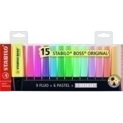 Marcador Fluor Stabilo Boss 70  Fluo/Pastel Set Mesa De 15 (9 Fluo + 6 Pastel)