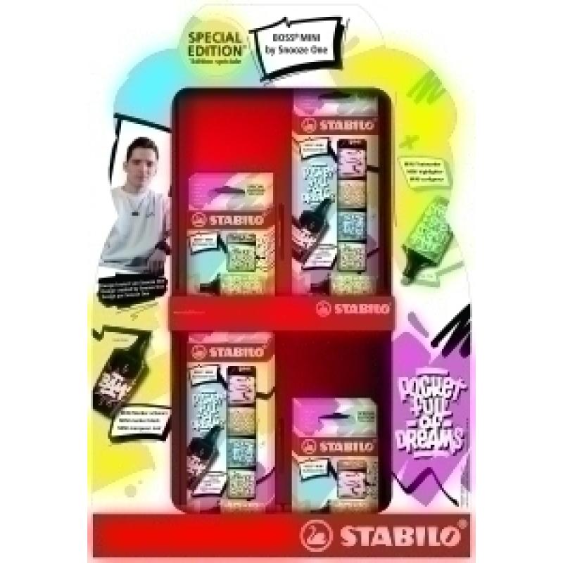 marcador-fluor-stabilo-boss-mini-07-by-sooze-one-expositor-de-16-4x-07-03-61-est3-verde-azul-amarillo-4x-07-03-71-est3-verde-rosa-naranja-8x-07-06-30-est6