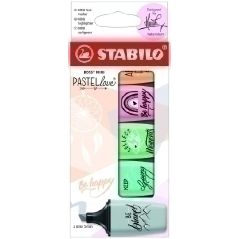 marcador-fluor-stabilo-boss-mini-07-pastel-estuche-de-5-rubor-rosa-pizca-de-menta-toque-turquesa-naranja-gris