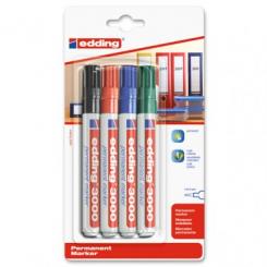 Marcador Permanente Edding 3000 Conico  Blister 4 colores surtidos