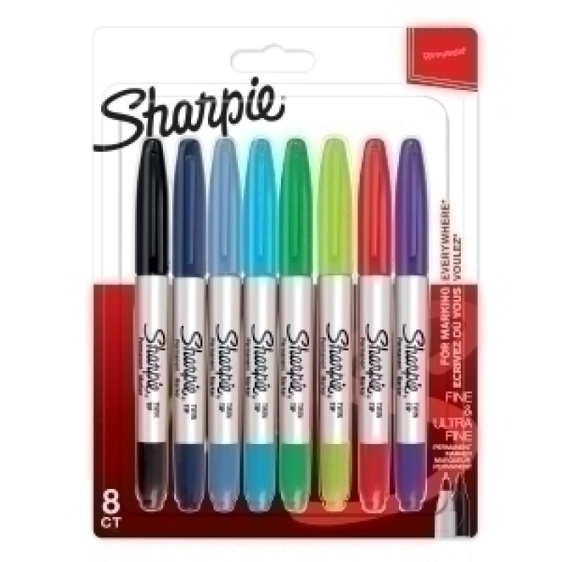 marcador-permanente-sharpie-twin-tip-2-en-1-blister-de-8