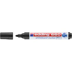 Edding 660 Marcador para pizarras blancas y superficies no porosas. Cuerpo de plástico y punta redonda. Trazo: 1,5-3 mm.Sistema Cap-off. Color negro