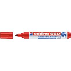 Edding 660 Marcador para pizarras blancas y superficies no porosas. Cuerpo de plástico y punta redonda. Trazo: 1,5-3 mm.Sistema Cap-off. Color rojo