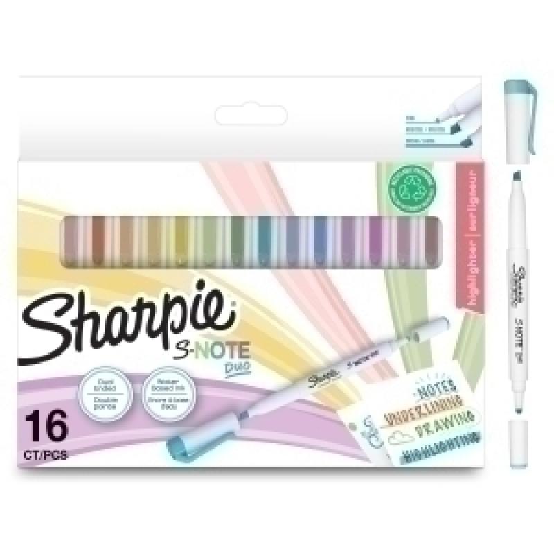 marcador-sharpie-s-note-duo-doble-punta-conica-y-biselada-blister-de-16
