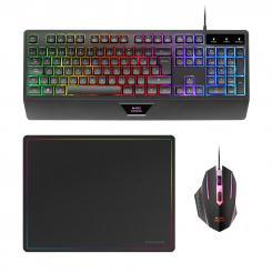 Mars Gaming MCP124, Combo Gaming 3en1, Teclado Ergonómico H-Mech LED RGB, Ratón RGB 3200DPI Switches HUANO, Alfombrilla Nanotextil 360x260mm, Compatibilidad Multiplataforma, Layout Español, Negro