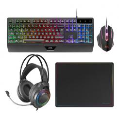 Mars Gaming MCP124PRO, Combo Gaming 4en1, Teclado RGB H-Mech con Reposamuñecas, Ratón RGB 3200DPI y Switches HUANO, Auriculares FRGB, Alfombrilla Nanotextil 36x26cm, Multiplataforma, Español, Negro