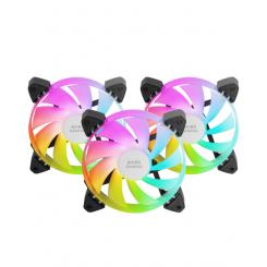 Mars Gaming MF-3A, Kit 3x Ventiladores FDB Ultrasilenciosos 120mm, Iluminación ARGB Rainbow 360º Sin Marco, Ventialdores 3en1 con Compatibilidad Total ARGB, Doble Conector ARGB Macho + Hembra, Negro