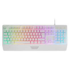 Mars Gaming MK124, Teclado Ergonómico H-Mech, Reposamuñecas Integrado, Iluminación FRGB Rainbow, Teclado Gaming Antighosting Avanzado, Teclado PC Completo Multiplataforma, Idioma Español, Blanco