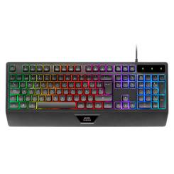 Mars Gaming MK124, Teclado Ergonómico H-Mech, Reposamuñecas Integrado, Iluminación FRGB Rainbow, Teclado Gaming Antighosting Avanzado, Teclado PC Completo Multiplataforma, Idioma Español, Negro