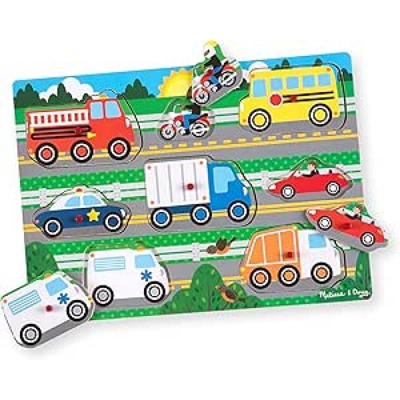 Melissa & Doug Rompecabezas de encastre de madera, Vehiculos y transportes, Juego clásico educativo, Juguetes de madera, Juguete de desarollo y aprendizaje para niños y niñas de 2 a 4 años