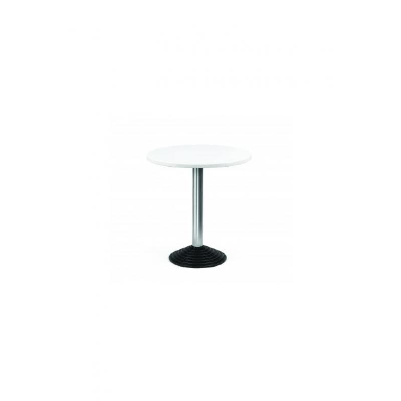 Mesa 176B pie central con peana redonda de hierro columna en tubo de acero tapa en estratificado Haya altura 75