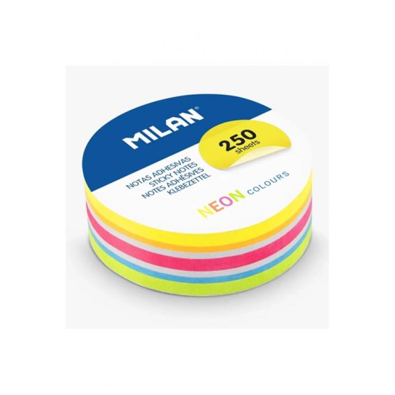 MILAN Bloc 250 notas adhesivas removibles redondas colores neón Ø 67mm
