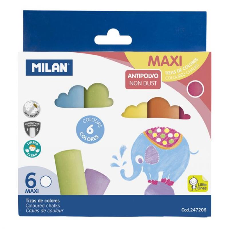 MILAN Caja de 6 tizas de colores MAXI de carbonato de calcio