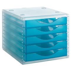 Módulo Archivotec Archivo 2000 5 cajones 340x270x260 mm Carcasa  cristal cajones azul mar traslúcido