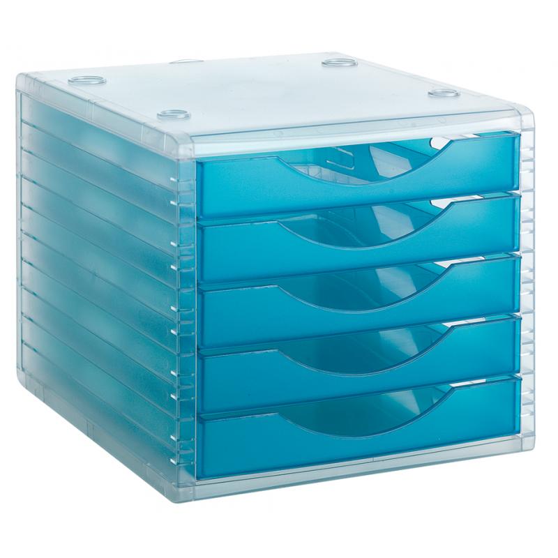 modulo-archivotec-archivo-2000-5-cajones-340x270x260-mm-carcasa-cristal-cajones-azul-mar-traslucido