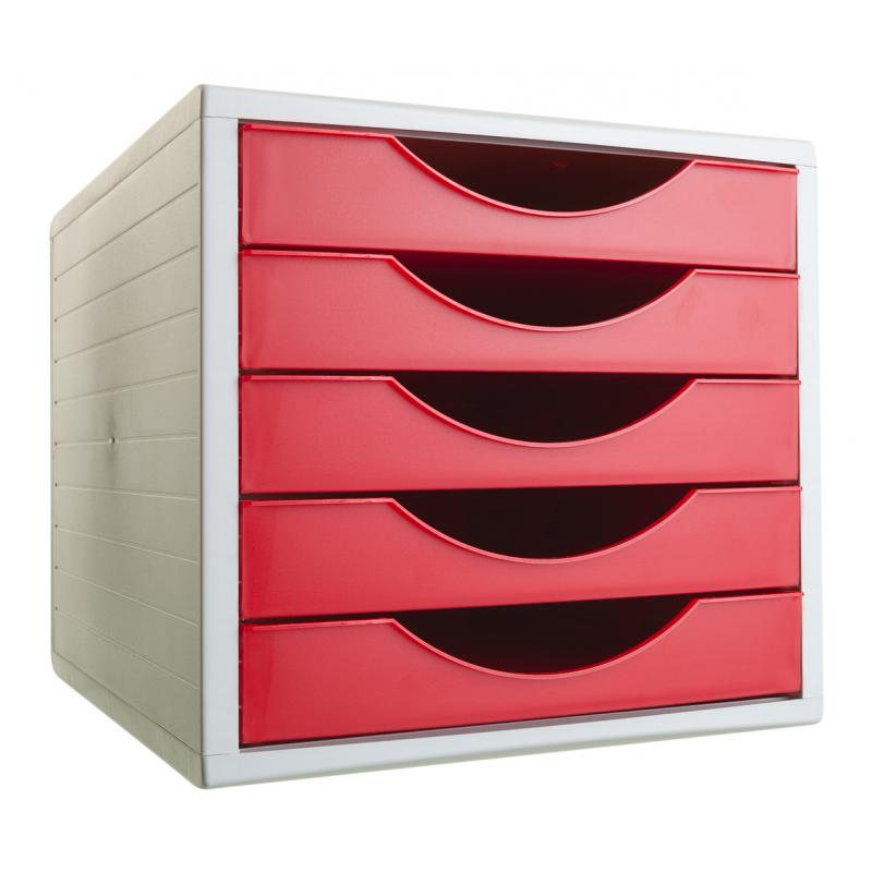 modulo-archivotec-archivo-2000-5-cajones-340x270x260-mm-carcasa-gris-cajones-rojo