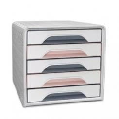Modulo Cep 7-111 Estandar 5 Cajones Color Blanco/Rosa/Gris