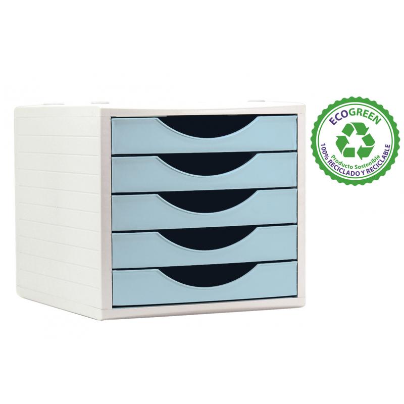 modulo-sostenible-ecogreen-archivo-2000-c-5-cajones-100-reciclado-para-formato-din-a4-folio-y-subcarpeta-medida-ext-340x270x260-mm-carcasa-color-gris-cajones-azul-pastel