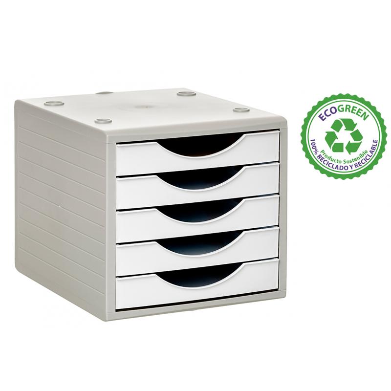 modulo-sostenible-ecogreen-archivo-2000-c-5-cajones-100-reciclado-para-formato-din-a4-folio-y-subcarpeta-medida-ext-340x270x260-mm-carcasa-color-gris-cajones-blanco