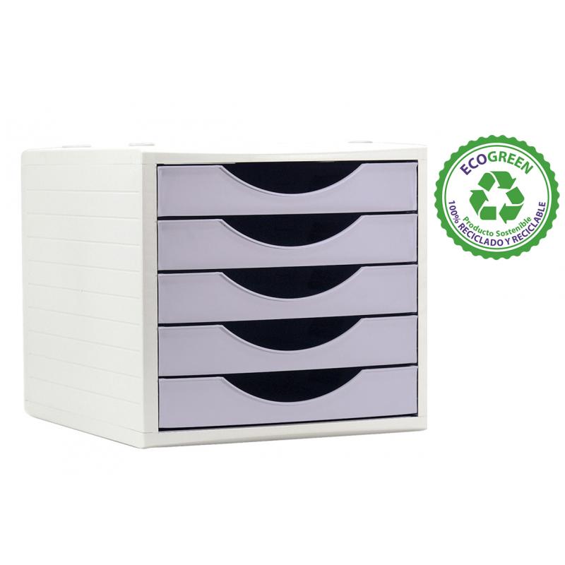 modulo-sostenible-ecogreen-archivo-2000-c-5-cajones-100-reciclado-para-formato-din-a4-folio-y-subcarpeta-medida-ext-340x270x260-mm-carcasa-color-gris-cajones-malva-pastel