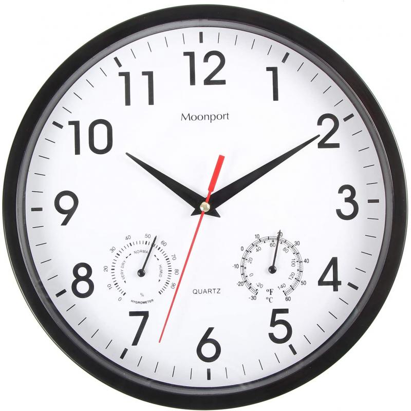 Moonport Reloj de Pared con Temperatura Negro