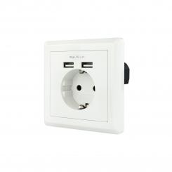 Nanocable Base de enchufe de pared tipo schuko con 2 tomas USB Max. 2.4A, blanca