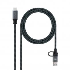 Nanocable Cable USB 3.2 Gen2x2 20Gbps 5A/100W, USB-C+USB-A/M a USB-C/M, Gris/Negro, 1.5m