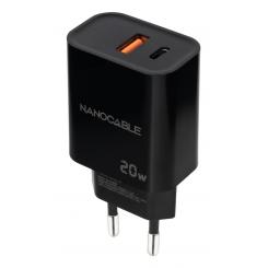 Nanocable Cargador USB-C/PD + USB-A/QC 20W, Negro