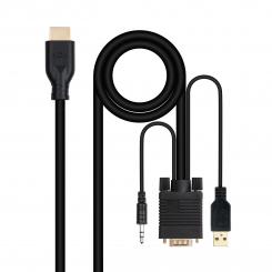 Nanocable Conversor unidireccional VGA/M + AUDIO/M + USB-A/M (para alimentación) a HDMI/M, Negro, 1.8m