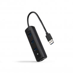 Nanocable Hub USB-A 3.0 a 3xUSB-A 3.0 + RJ45, USB-A/M- USB-A/M-RJ45/H, Negro, 15 cm