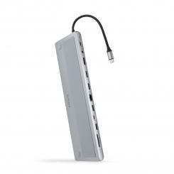 Nanocable HUB USB-C 12 en 1, Conversor USB-C 3.1 a 3xUSB-A 3.0 + USB-C 3.0 + USB-C PD 100W + 2xHDMI 4K60Hz + DP 4K60Hz + RJ45 1Gbps + SD/TF 3.0 + Audio Jack 3.5, Aluminio, Gris, 18 cm