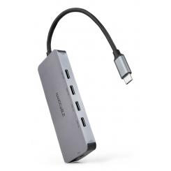 Nanocable Hub USB-C macho a 4 x USB-C hembra + USB-C PD 100W, Aluminio 10 cm, Gris