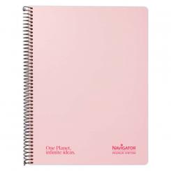 Navigator Libreta Cuaderno espiral Contracolado A4 80H 80G Cuadriculado 4mm Rosa