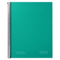 Navigator Libreta Cuaderno espiral Tapa Extradura A4+120H 80G Cuadriculado 5mm Mic.5 Bandas Verde