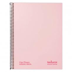 Navigator Libreta Cuaderno espiral Tapa Extradura A4+80H 80G Rayada Mic.1 Banda Rosa