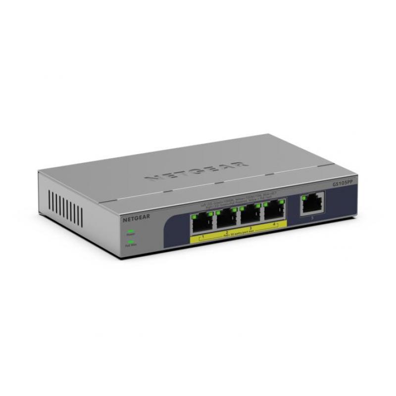 netgear-gs105pp-no-administrado-gigabit-ethernet-10-100-1000-energia-sobre-ethernet-poe-montaje-en-pared-escritorio-gris