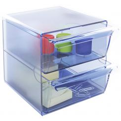 Organizador modular apilable Archicubo Archivo 2000  2 cajones grandes 190x150x150 mm azul transparente