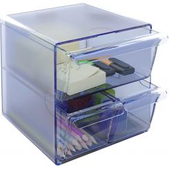 Organizador modular apilable Archicubo Archivo 2000  2 cajones pequeños y 1 cajón gran190x150x150 mm azul transparente