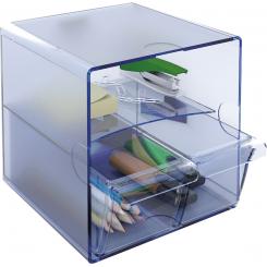 Organizador modular apilable Archicubo Archivo 2000  2 cajones pequeños y 1 compartimento 190x150x150 mm azul transparente