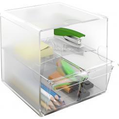 Organizador modular apilable Archicubo Archivo 2000  2 cajones pequeños y 1 compartimento 190x150x150 mm cristal transparente
