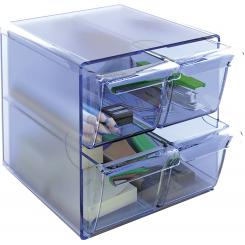 Organizador modular apilable Archicubo Archivo 2000  4 cajones pequeños 190x150x150 mm azul transparente