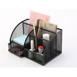 Organizador sobremesa Q-CONNECT kf17295 metalico curvo rejilla negra con 5 departamentos 220x140x130 mm
