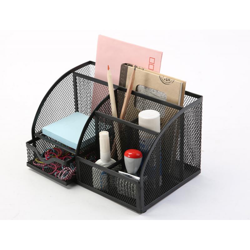 organizador-sobremesa-q-connect-kf17295-metalico-curvo-rejilla-negra-con-5-departamentos-220x140x130-mm