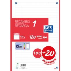 OXFORD Recambio 1 Paquete A4 100+20 1 Línea Rojo